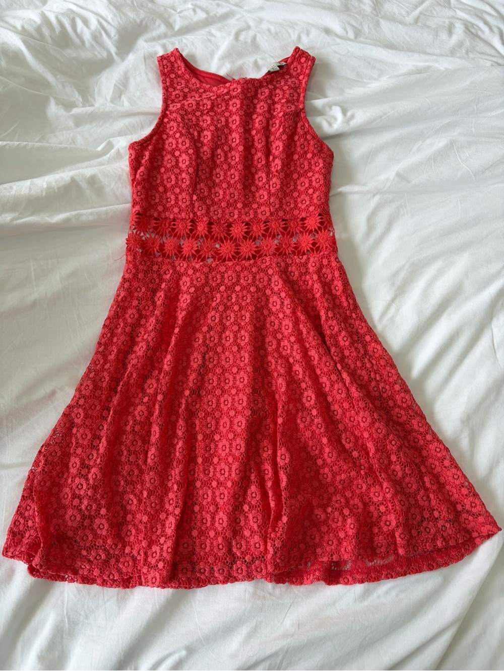 Bright Red Orange Lace Fit-and-Flare Dress